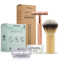 Heren Bamboozy Safety Razor Aluminium Starterkit + Scheerkwast + Scheerzeep Rosé Goud 1 set