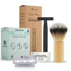 Heren Bamboozy Safety Razor Aluminium Starterkit + Scheerkwast + Scheerzeep Mat Zwart 1 set