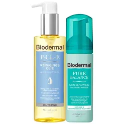 Biodermal Double Cleansing Routine Met P-CL-E Reinigingsolie + Pure Balance Reinigingsmousse Pakket
