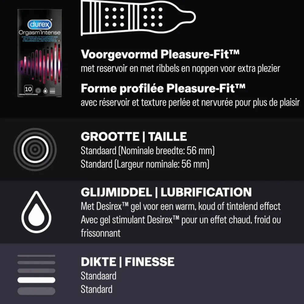 Durex - Pleasure Me Condooms 10 stuks, Orgasm Intense Condooms 10 stuks & Performa Condooms10 stuks - Pakket