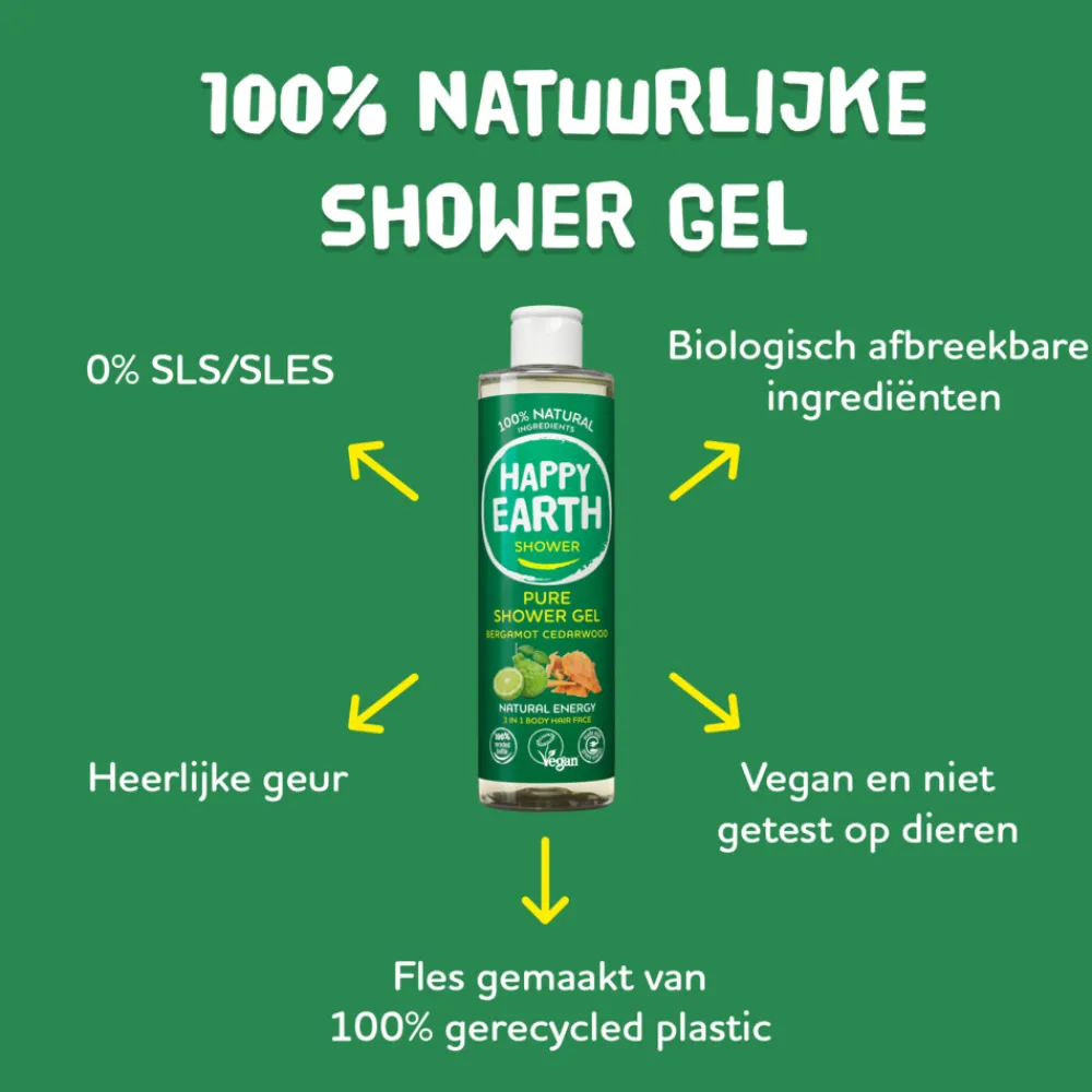 Happy Earth Douchegel Bergamot Cedarwood 100% Natuurlijk 300 ml