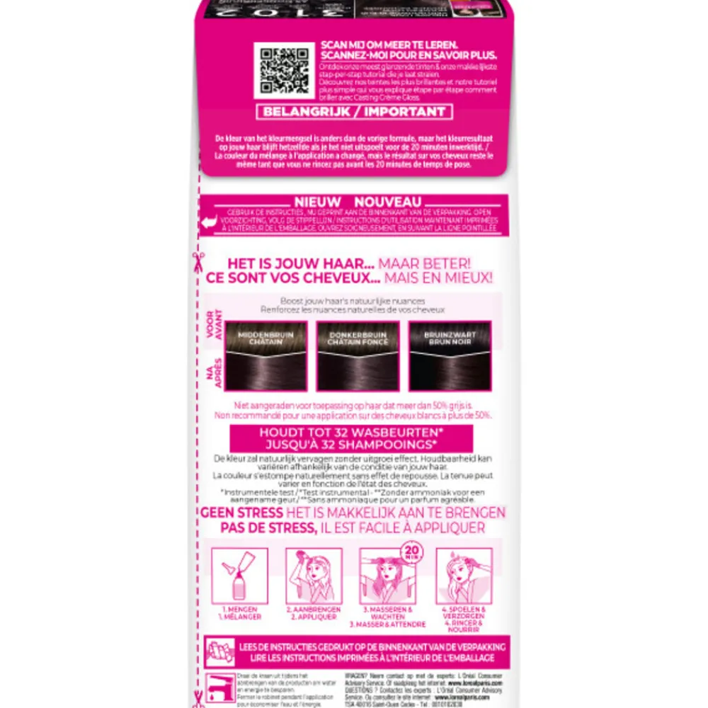 LOréal L'Oréal Casting Crème Gloss Semi-Permanente Haarkleuring 3102 Donker Parelmoer Asbruin