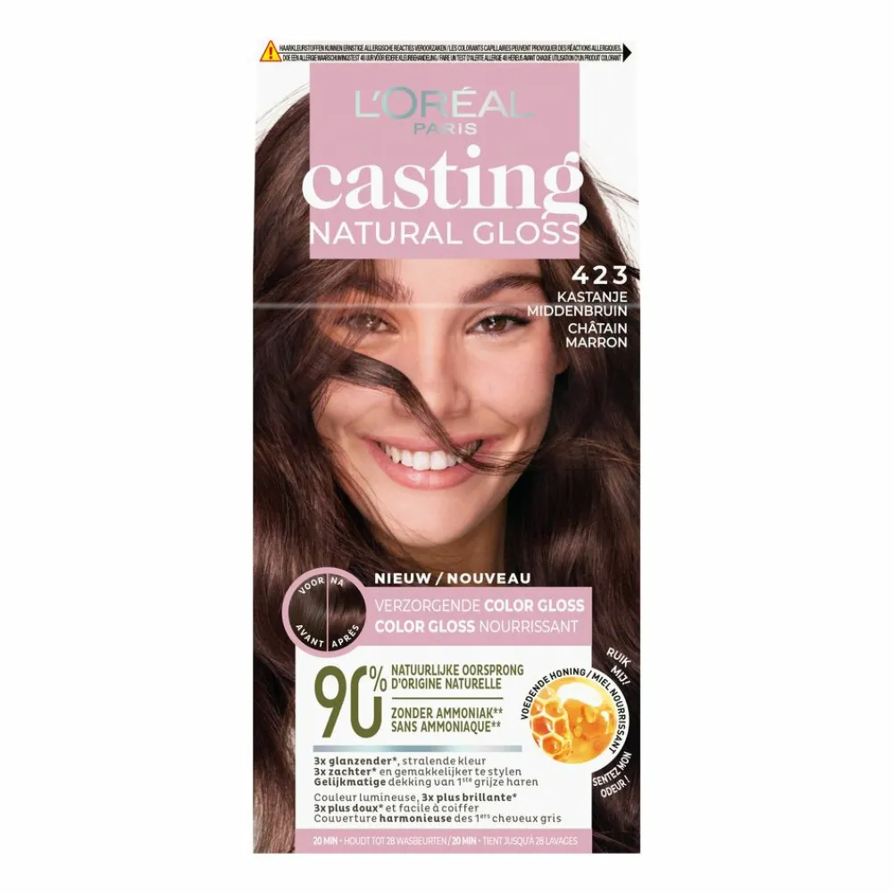 LOréal L'Oréal Casting Natural Gloss Semi-Permanente Haarkleuring 423 Kastanje Middenbruin