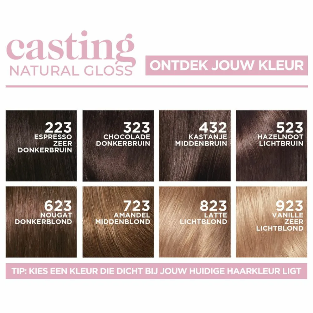 LOréal L'Oréal Casting Natural Gloss Semi-Permanente Haarkleuring 423 Kastanje Middenbruin