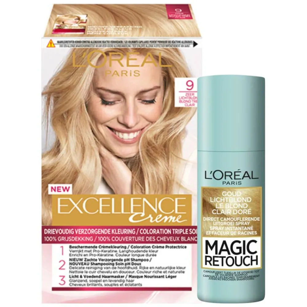 LOréal L'Oréal Excellence Creme 9 Zeer Licht Blond + Magic Retouch Uitgroeispray Blond 75 ml Pakket