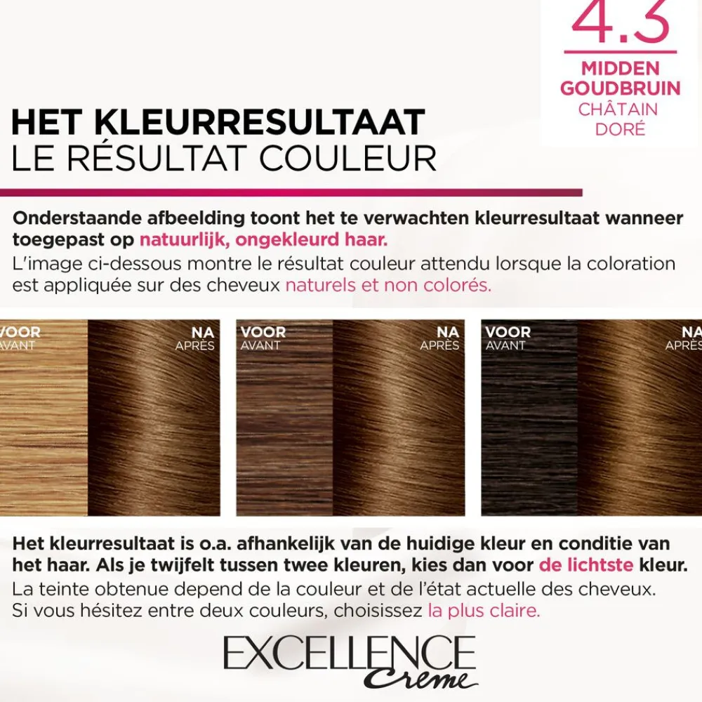 LOréal L'Oréal Excellence Crème Permanente Crèmekleuring 4.3 Midden Goudbruin
