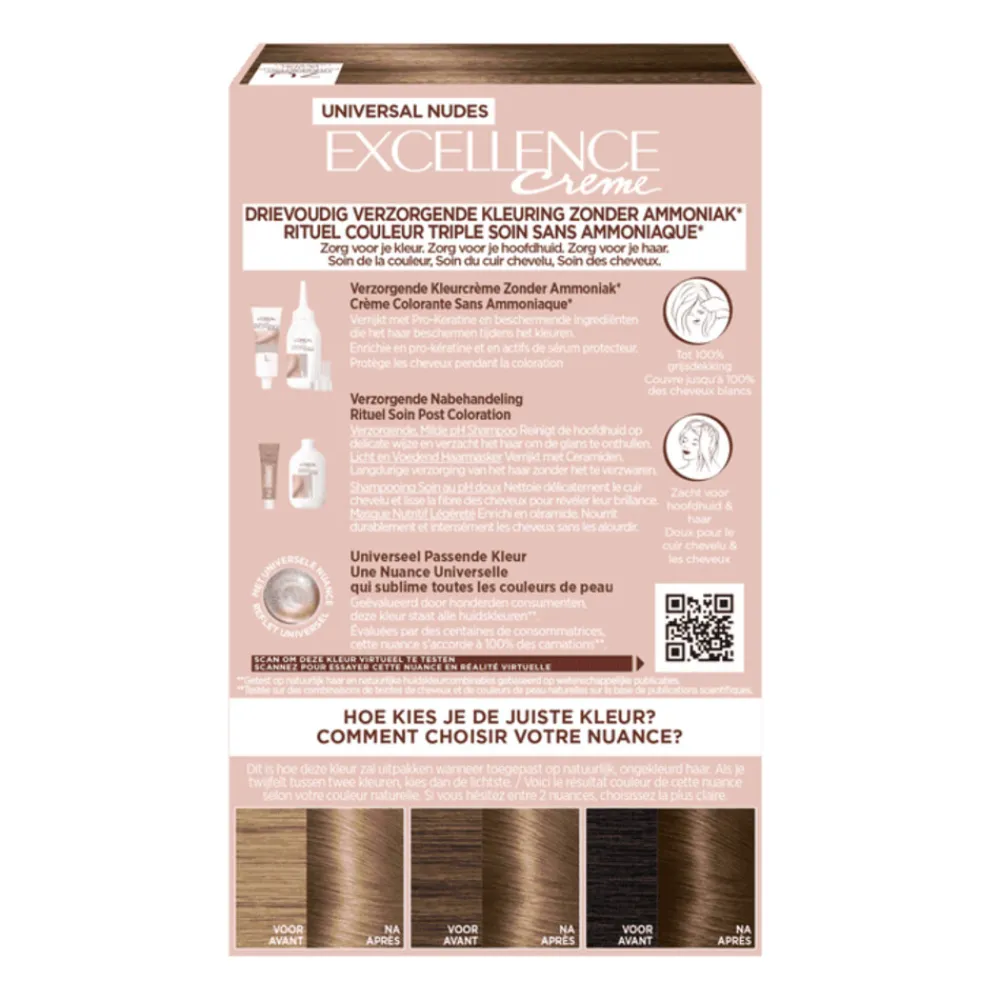 LOréal L'Oréal Excellence Crème Universal Nudes Permanente Haarkleuring 7U Universeel Middenblond
