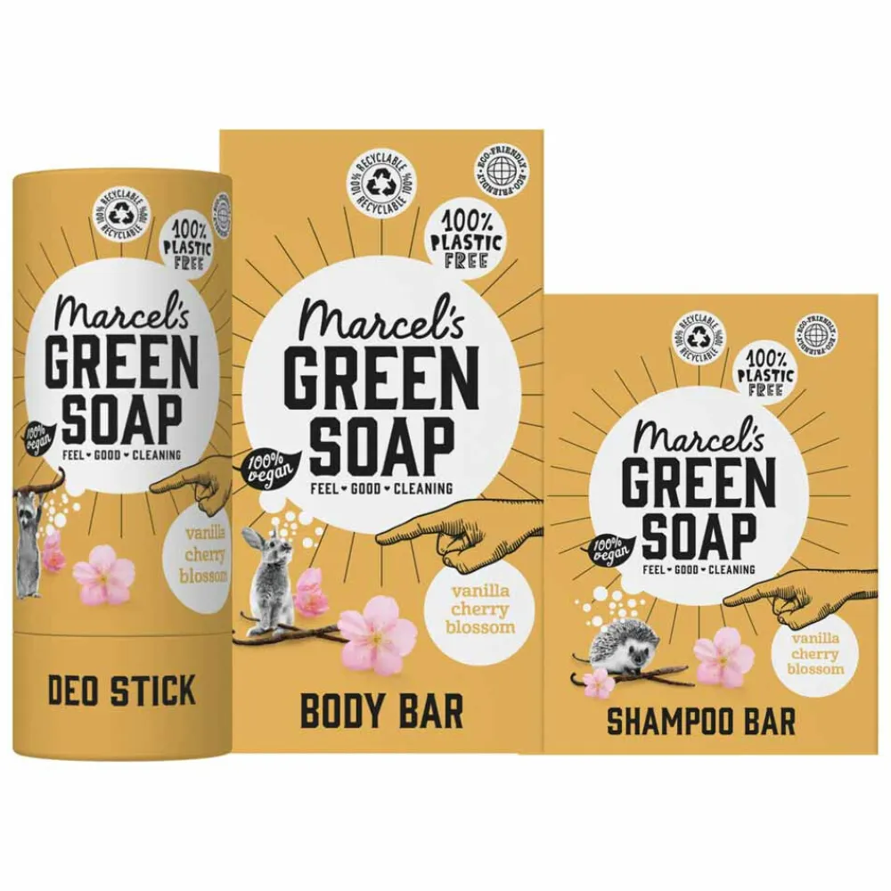 Marcels Green Soap Marcel's Green Soap Plastic Vrije Verzorging Vanilla & Cherry Blossom Pakket