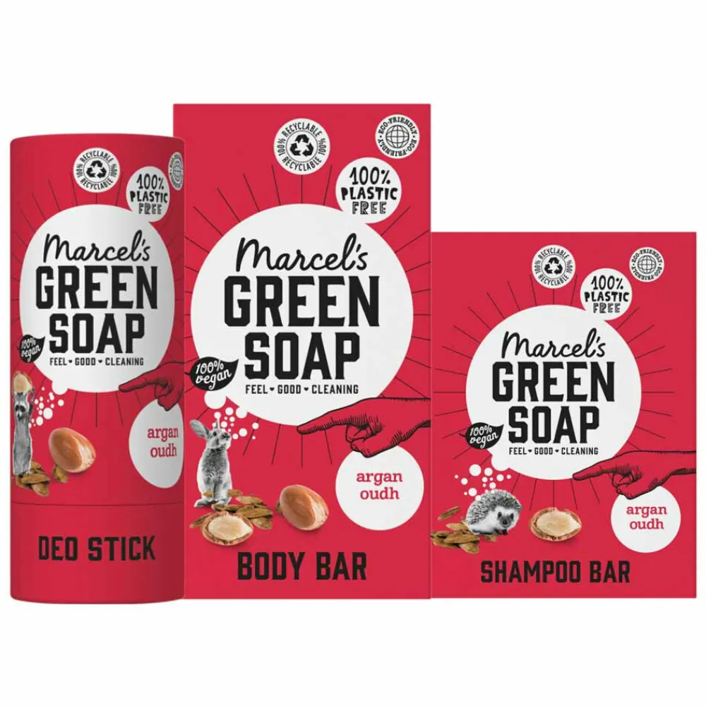 Marcels Green Soap Marcel's Green Soap Plastic Vrije Verzorging Argan & Oudh Pakket