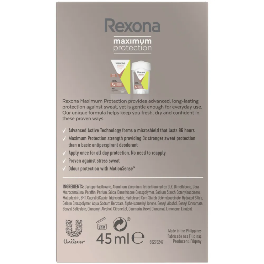 Rexona Deodorant Stick Cream Maximum Protection Stress Control 45 ml