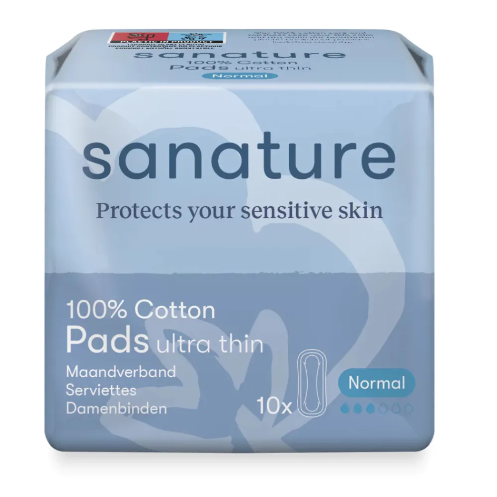 Sanature 100% Katoenen Maandverband Ultra Normaal zonder vleugels 10 stuks