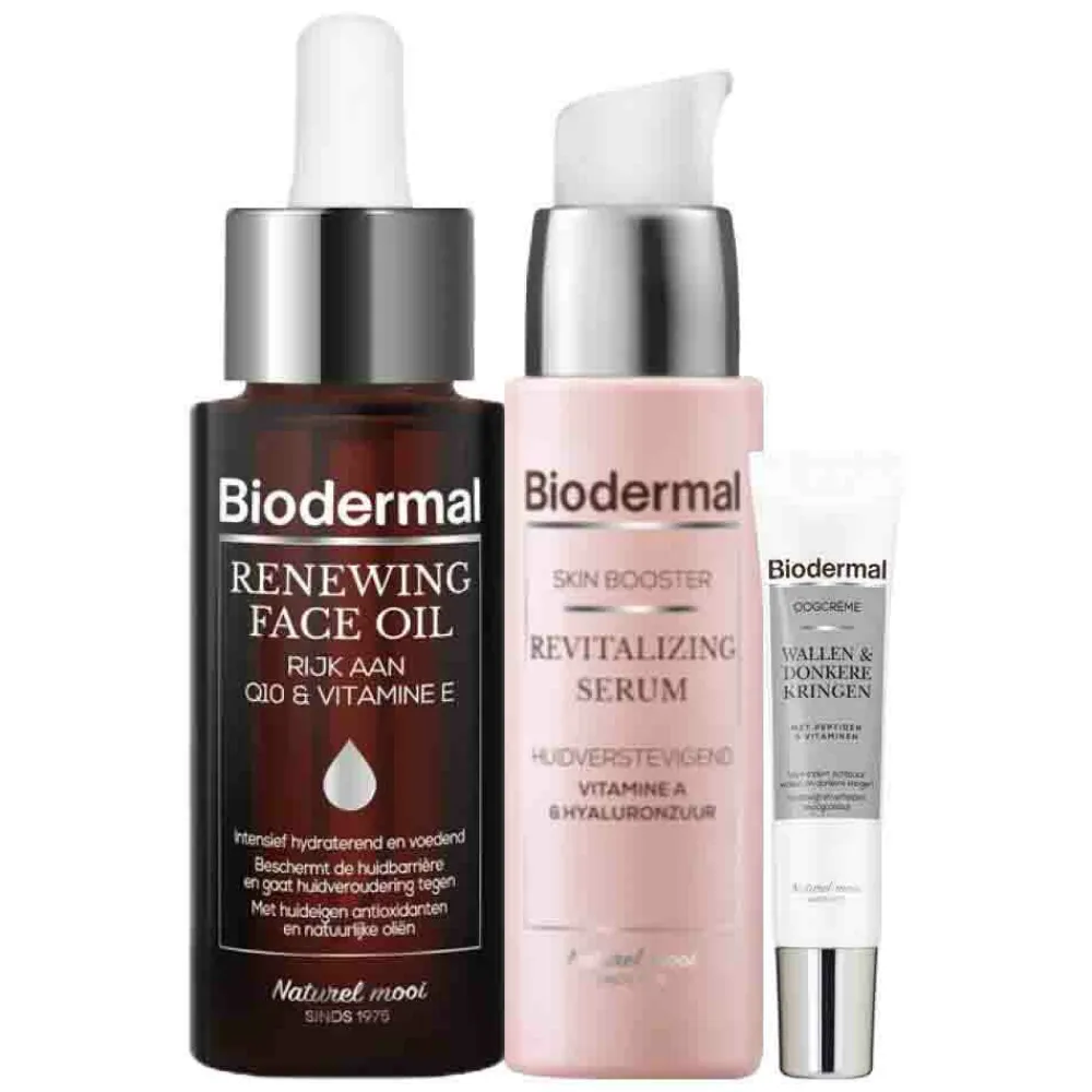 Biodermal Specialty Treatment Routine Aging Met Skin Booster Revitalizing Serum + WDK Oogcrème + Renewing Face Oil Pakket