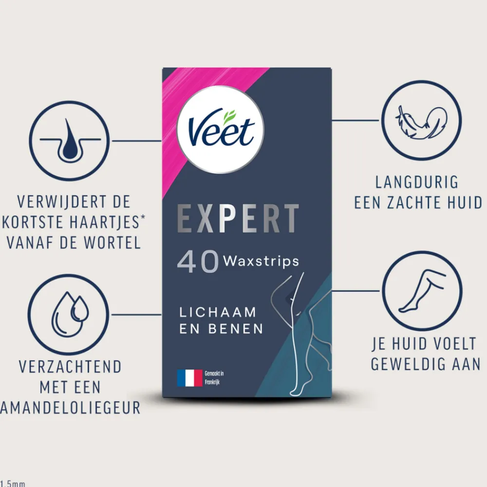 Heren Veet Expert Waxstrips Benen Sensitive 40 stuks