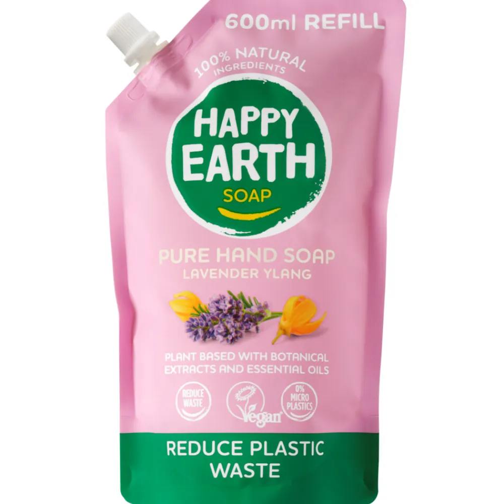 Happy Earth 6x Handzeep Navulling Lavender Ylang 100% Natuurlijk 600 ml