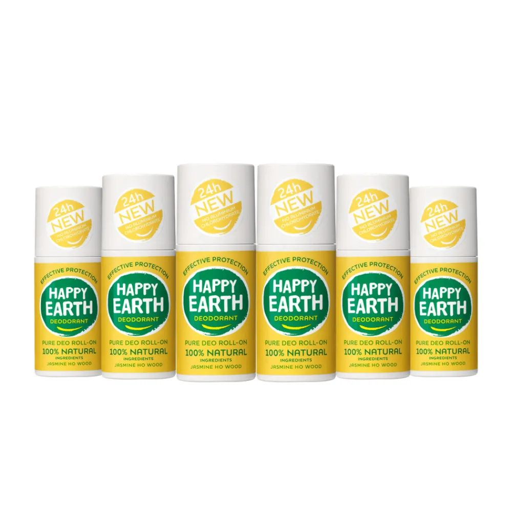 Happy Earth 6x 100% Natuurlijke Deodorant Roller Jasmine Ho Wood 75 ml