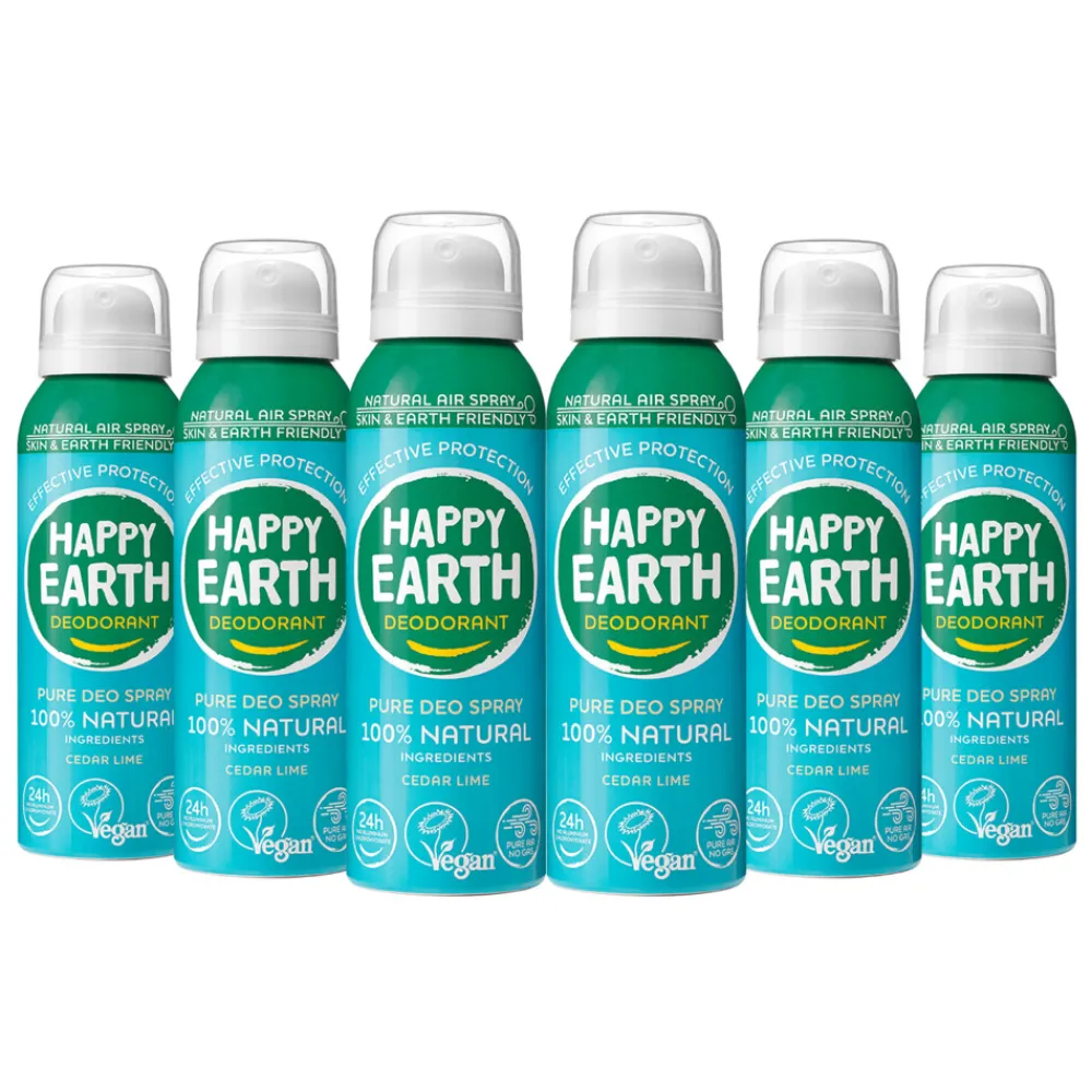 Happy Earth 6x 100% Natuurlijke Deodorant Natural Air Spray Cedar Lime 100 ml