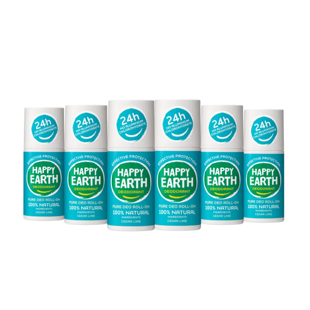 Happy Earth 6x 100% Natuurlijke Deodorant Roller Cedar Lime 75 ml