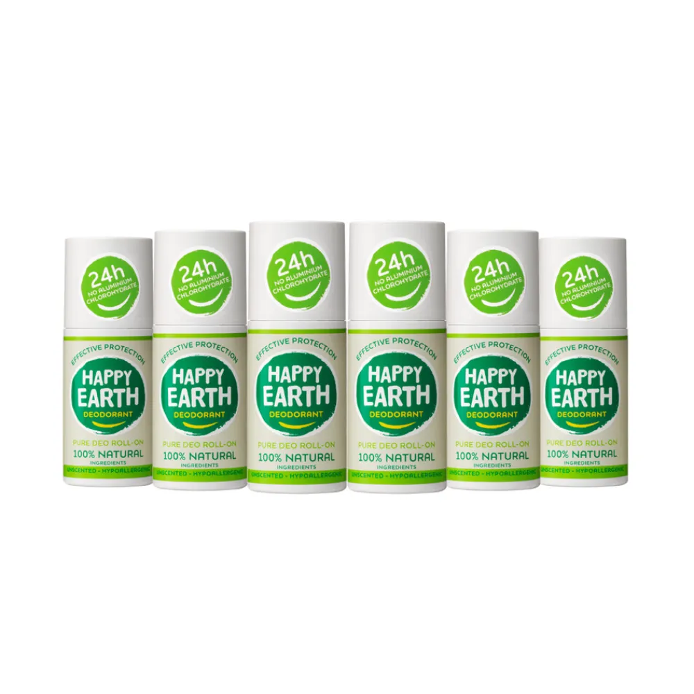 Happy Earth 6x 100% Natuurlijke Deodorant Roller Unscented 75 ml