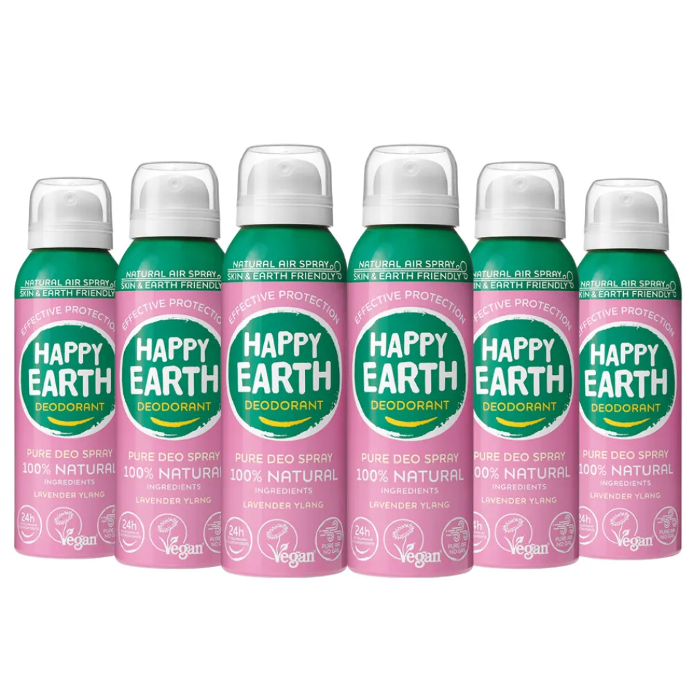 Happy Earth 6x 100% Natuurlijke Deodorant Natural Air Spray Lavender Ylang 100 ml