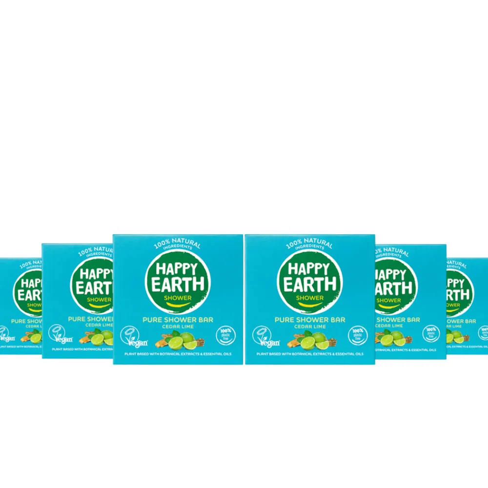 Happy Earth 6x 100% Natuurlijke Shower Bar Cedar Lime 90 gr