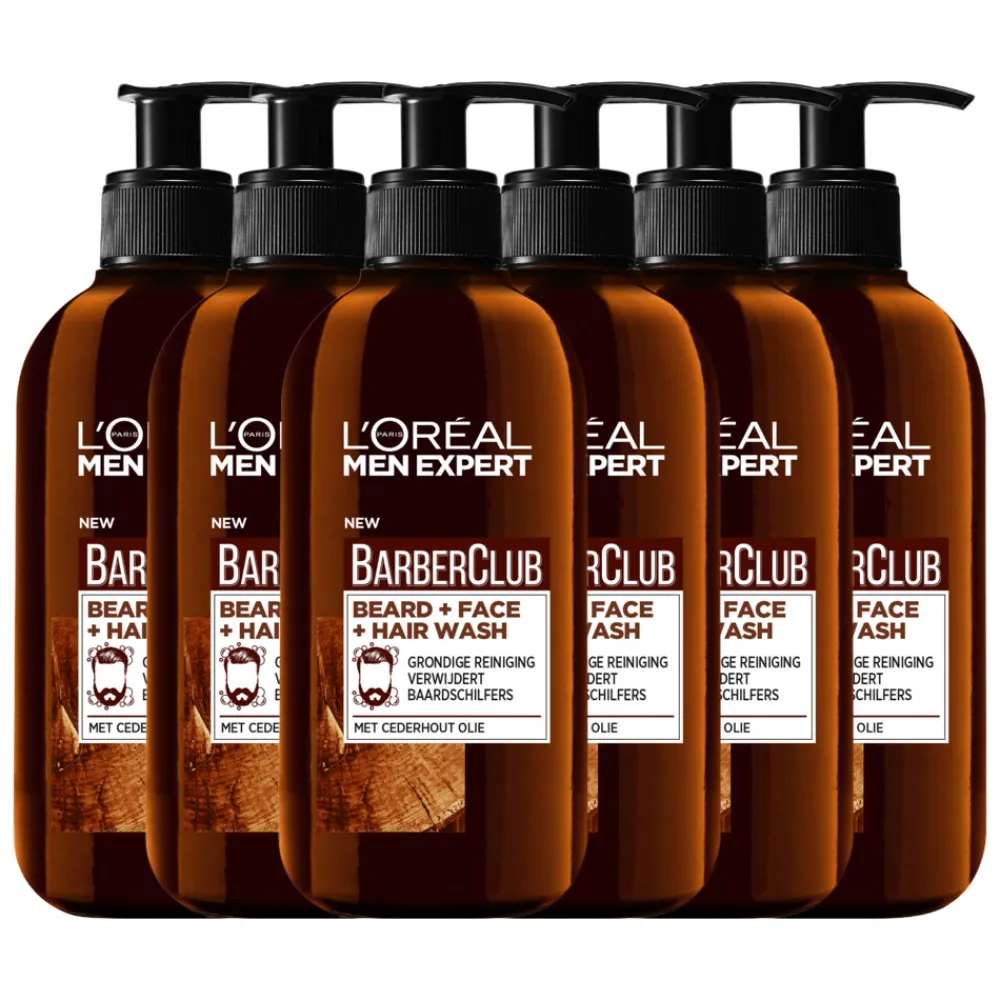 Heren LOréal 6x L'Oréal Men Expert BarberClub Baard Gezicht & Haar 3-in-1 Wash 200 ml