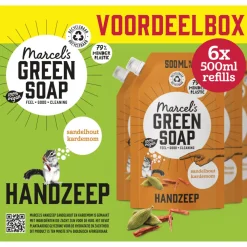 Marcels Green Soap 6x Marcel's Green Soap Handzeep Sandelhout & Kardemon Navul Stazak 500 ml