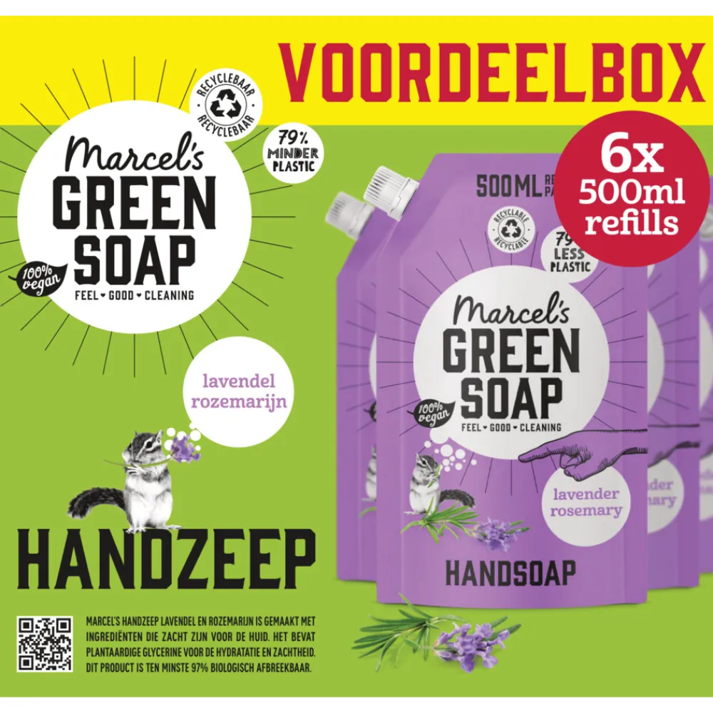 Marcels Green Soap 6x Marcel's Green Soap Handzeep Lavendel & Rozemarijn Navul Stazak 500 ml