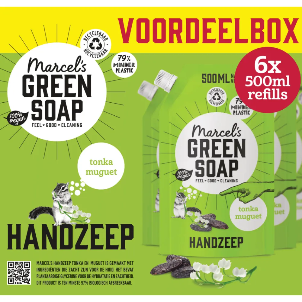Marcels Green Soap 6x Marcel's Green Soap Handzeep Tonka & Muguet Navul Stazak 500 ml