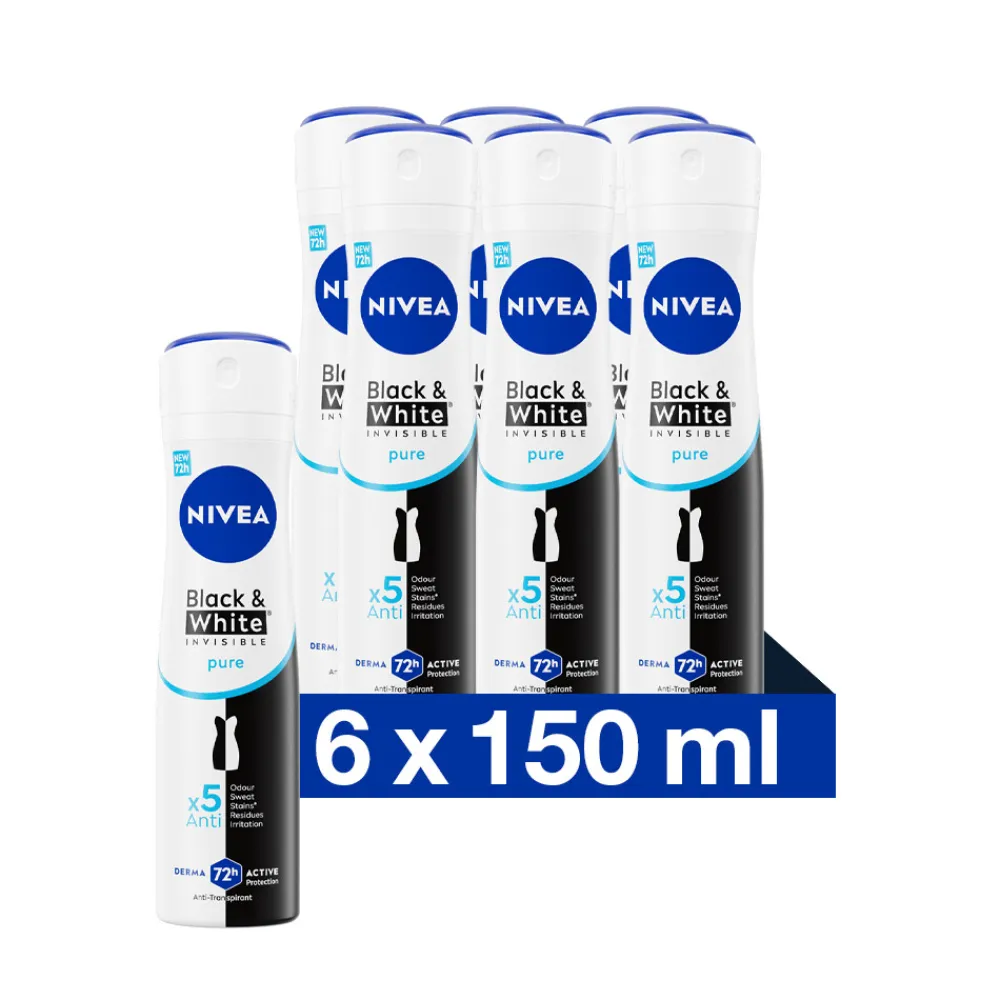 NIVEA 6x Deodorant Spray Invisible For Black & White Pure 150 ml
