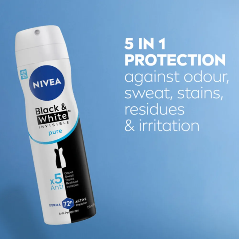 NIVEA 6x Deodorant Spray Invisible For Black & White Pure 150 ml