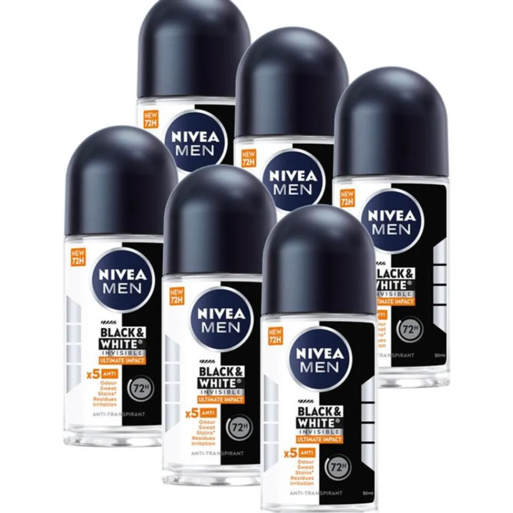 NIVEA Men 6x Deodorant Roller Black & White Ultimate Impact 50 ml