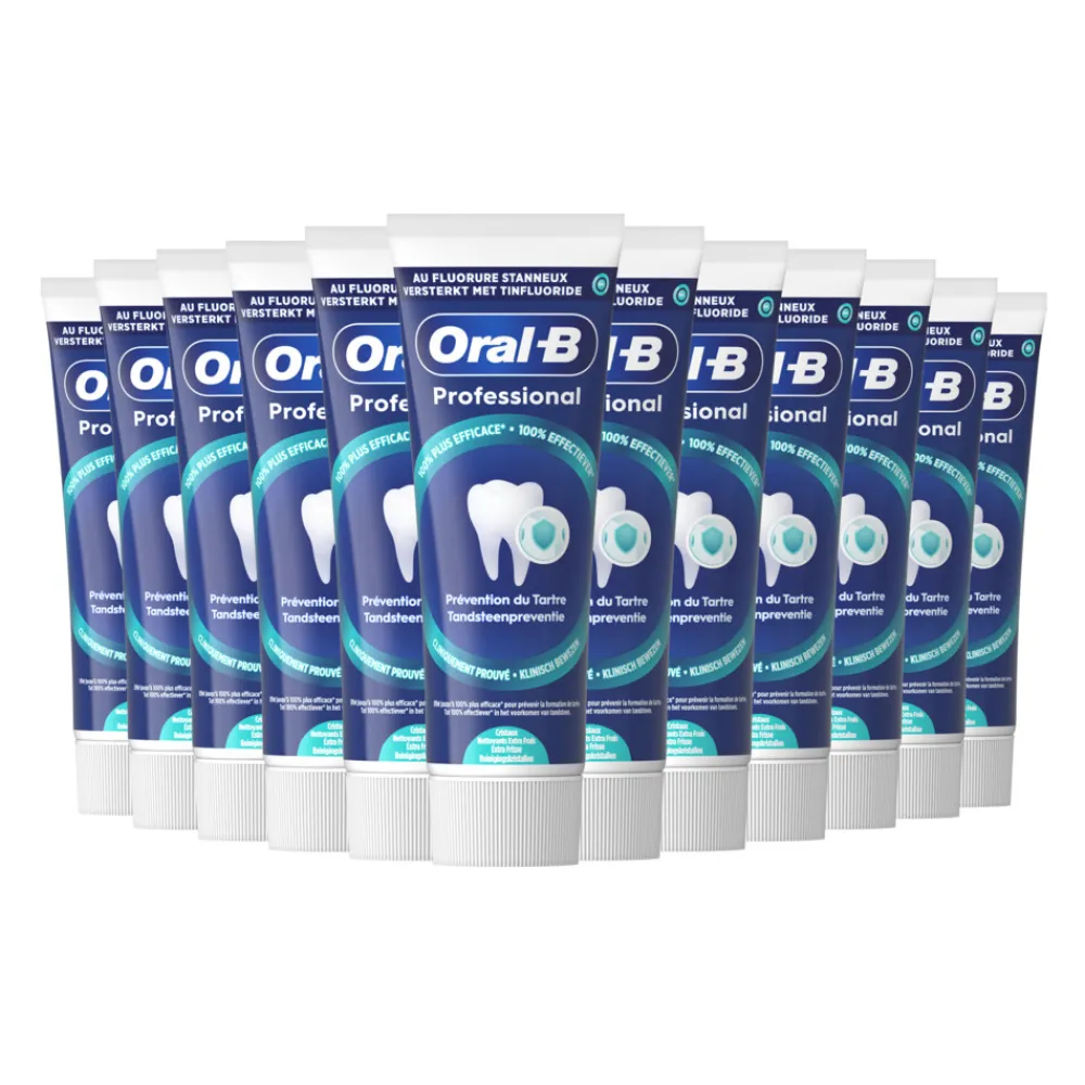 Oral-B 12x Tandpasta Professional Tandsteencontrole Reinigingskristallen Extra Fris 75 ml