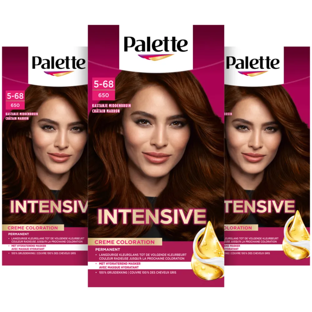 Palette 3x Intensive Oil-Care Color Haarkleuring 650 Kastanje Middenbruin