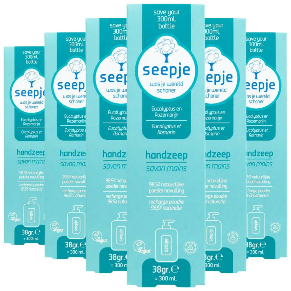 Seepje 6x Handzeep Navulling Eucalyptus en Rozemarijn 38 gr