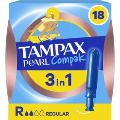 Tampax 8x Pearl Compak Regular Tampons Met Inbrenghuls 18 stuks